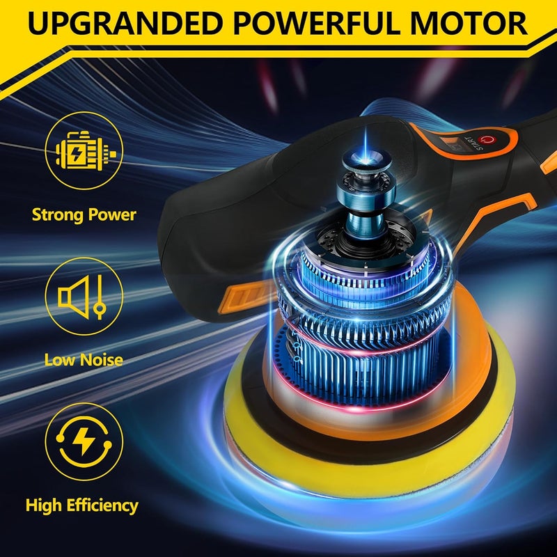 RAYLEEY Cordless Car Buffer Polisher kit - 2Pcs 2000mAh 21V Battery, 6 Inch Portable Orbital Buffer Polisher Kit, 8 Variable Speed Car Polisher for Car Detailing/Polishing/Waxing - Image 2
